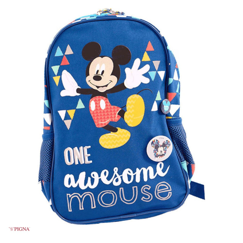 Ghiozdane si rucsacuri scolare - Ghiozdan Pigna Mickey Mouse, pentru gradinita, triunghiuri, albastru, 36x23x10 cm