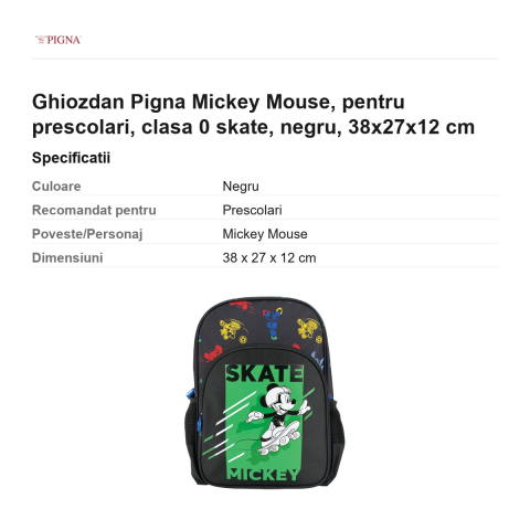 Ghiozdan Pigna Mickey Mouse, pentru prescolari, skate, negru, 38x27x12 cm [2]