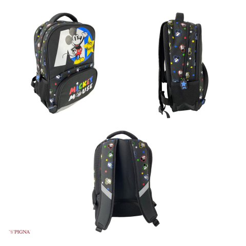 Ghiozdan Pigna Mickey Mouse, pentru scoala generala, negru, 30x12x42 cm [3]
