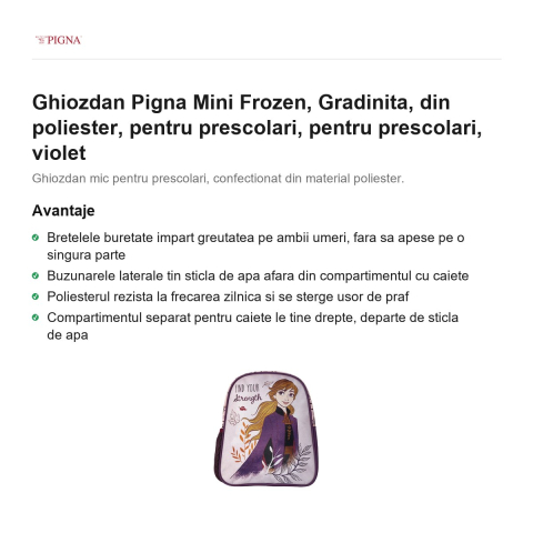 Ghiozdan Pigna Mini Frozen, din poliester, pentru prescolari, violet [1]
