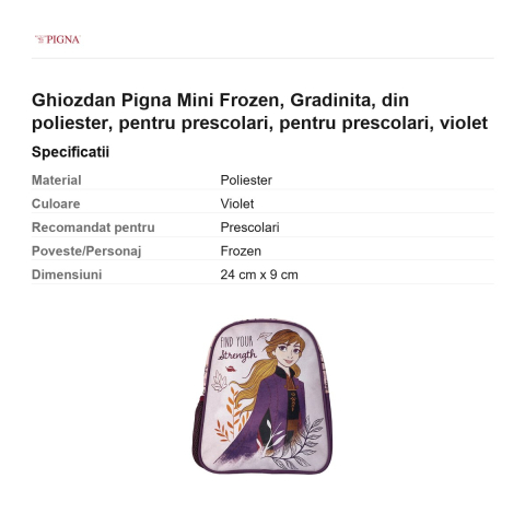 Ghiozdan Pigna Mini Frozen, din poliester, pentru prescolari, violet [2]