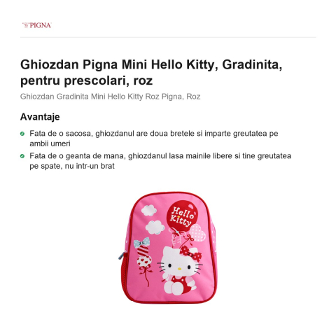 Ghiozdan Pigna Mini Hello Kitty, pentru prescolari, roz [1]