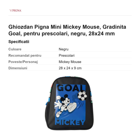 Ghiozdan Pigna Mini Mickey Mouse, pentru prescolari, goal, negru, 28x24 mm [2]