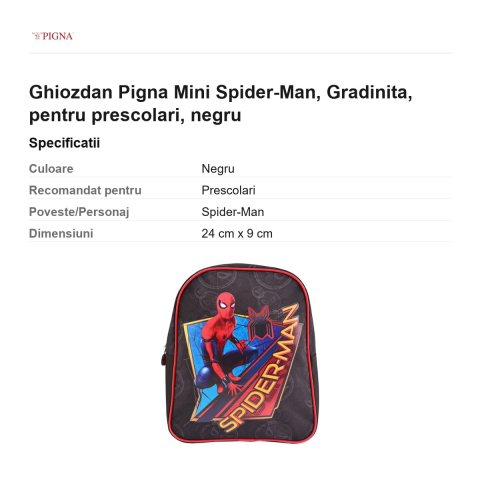 Ghiozdan Pigna Mini Spider-Man, pentru prescolari, negru [2]