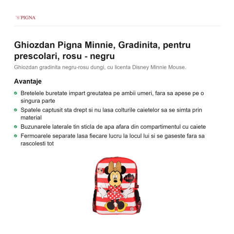 Ghiozdan Pigna Minnie, pentru prescolari, rosu - negru [1]