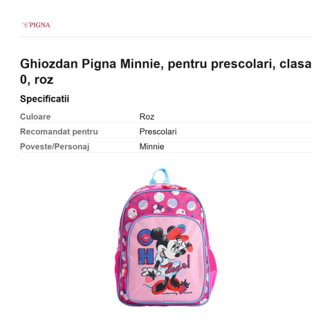 Ghiozdan Pigna Minnie, pentru prescolari, roz [2]