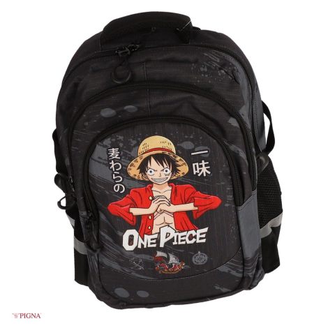 Ghiozdane si rucsacuri scolare - Ghiozdan Pigna One Piece, pentru clasele I-IV, cl 3 fermoare, negru