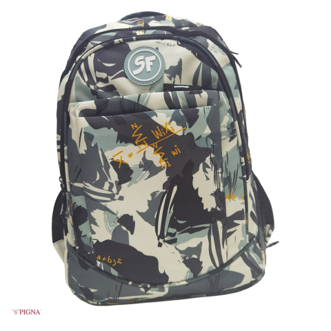Bagaje si Accesorii - Ghiozdan Pigna pentru gimnaziu, model camuflaj, 4 fermoare, 45x31x14 cm, negru