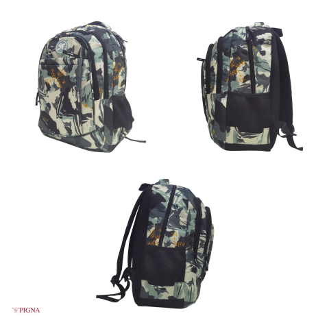 Ghiozdan Pigna pentru gimnaziu, model camuflaj, 4 fermoare, 45x31x14 cm, negru [3]