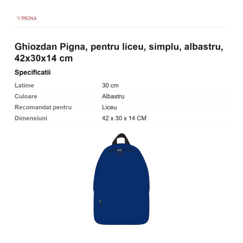 Ghiozdan Pigna, pentru liceu, simplu, albastru, 42x30x14 cm [2]