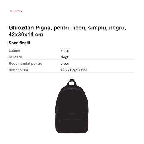 Ghiozdan Pigna, pentru liceu, simplu, negru, 42x30x14 cm [2]