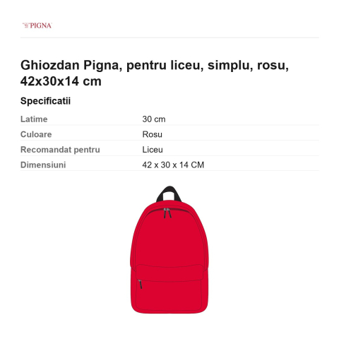 Ghiozdan Pigna, pentru liceu, simplu, rosu, 42x30x14 cm [2]