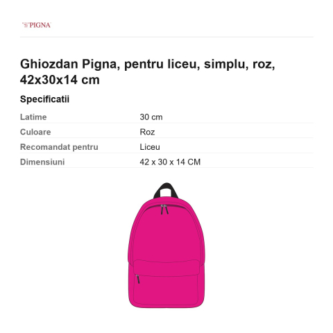 Ghiozdan Pigna, pentru liceu, simplu, roz, 42x30x14 cm [2]