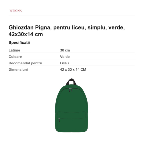 Ghiozdan Pigna, pentru liceu, simplu, verde, 42x30x14 cm [2]