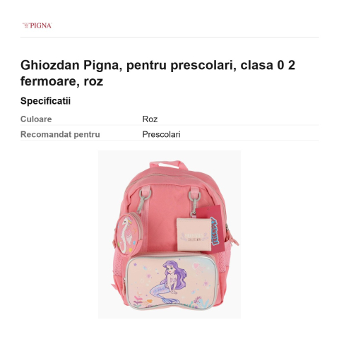 Ghiozdan Pigna, pentru prescolari, 2 fermoare, roz [2]