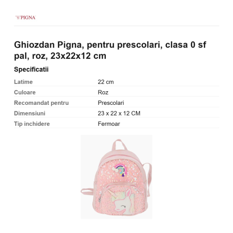 Ghiozdan Pigna, pentru prescolari, sf pal, roz, 23x22x12 cm [2]