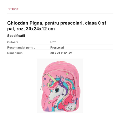Ghiozdan Pigna, pentru prescolari, sf pal, roz, 30x24x12 cm [2]