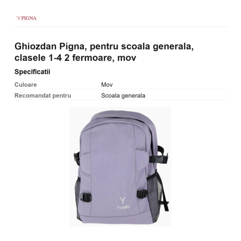 Ghiozdan Pigna, pentru scoala generala, 2 fermoare, mov [2]