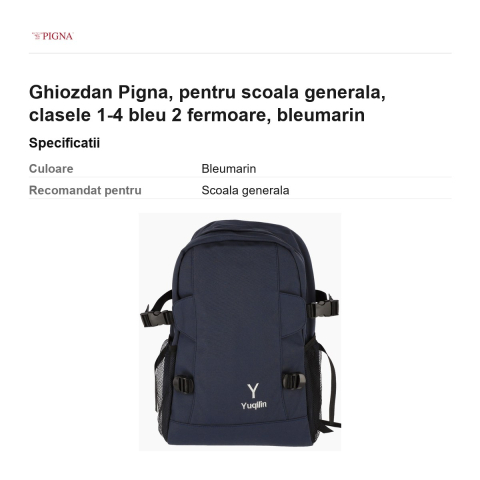 Ghiozdan Pigna, pentru scoala generala, bleu 2 fermoare, bleumarin [2]