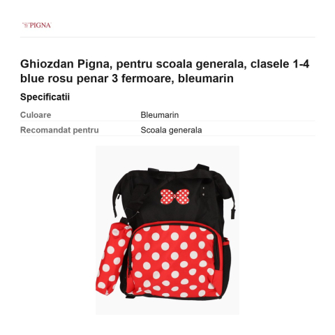 Ghiozdan Pigna, pentru scoala generala, blue rosu penar 3 fermoare, bleumarin [2]