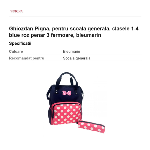 Ghiozdan Pigna, pentru scoala generala, blue roz penar 3 fermoare, bleumarin [2]