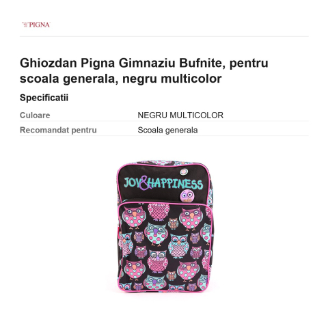 Ghiozdan Pigna, pentru scoala generala, bufnite, negru multicolor [2]