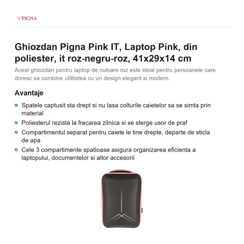 Ghiozdan Pigna Pink IT, din poliester, laptop roz-negru-roz, 41x29x14 cm [1]