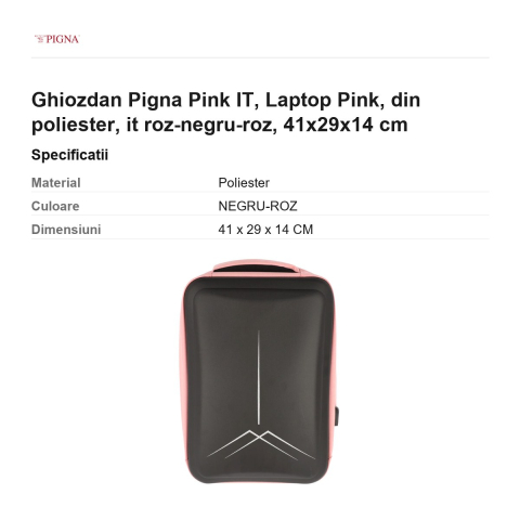 Ghiozdan Pigna Pink IT, din poliester, laptop roz-negru-roz, 41x29x14 cm [2]
