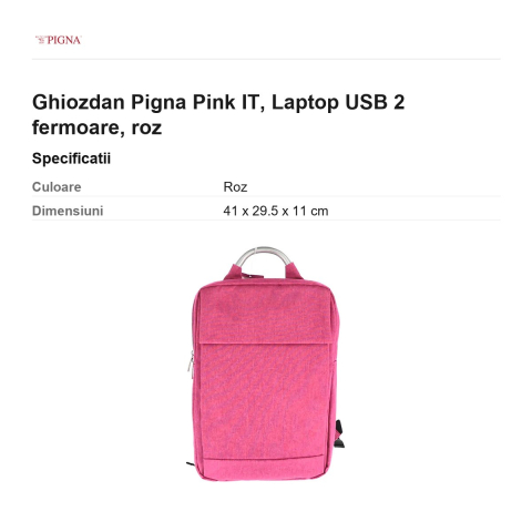 Ghiozdan Pigna Pink IT, laptop USB 2 fermoare, roz [2]