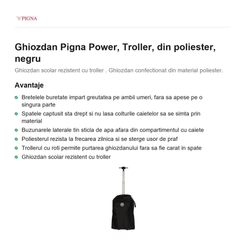 Ghiozdan Pigna Power, din poliester, troller, negru [1]