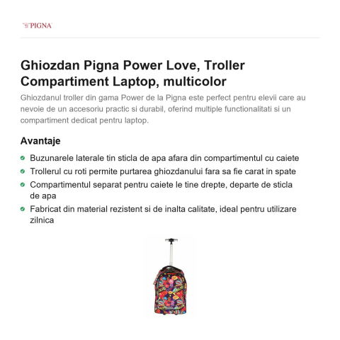 Ghiozdan Pigna Power Love, troller compartiment laptop, multicolor [1]