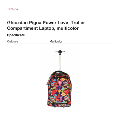 Ghiozdan Pigna Power Love, troller compartiment laptop, multicolor [2]