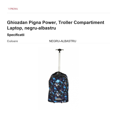 Ghiozdan Pigna Power, troller compartiment laptop, negru-albastru [2]