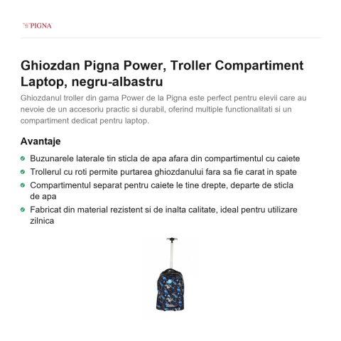 Ghiozdan Pigna Power, troller compartiment laptop, negru-albastru [1]