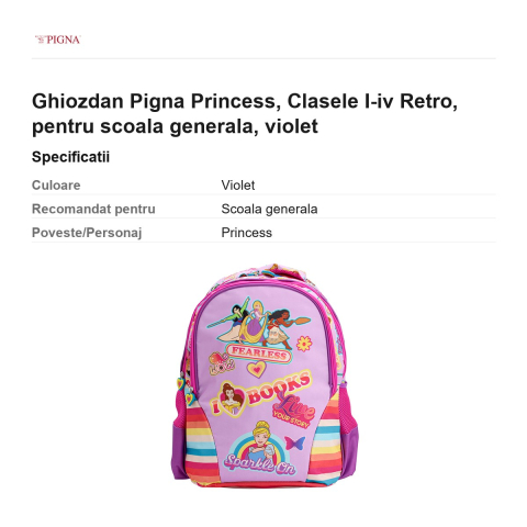 Ghiozdan Pigna Princess, pentru scoala generala, I-IV retro, violet [2]