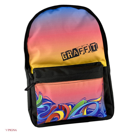Ghiozdane si rucsacuri scolare - Ghiozdan Pigna SCS Teens, pentru liceu, grafitti u compartiment buzunar captuseala 2 fermoare, 42 x 30 x 14 cm