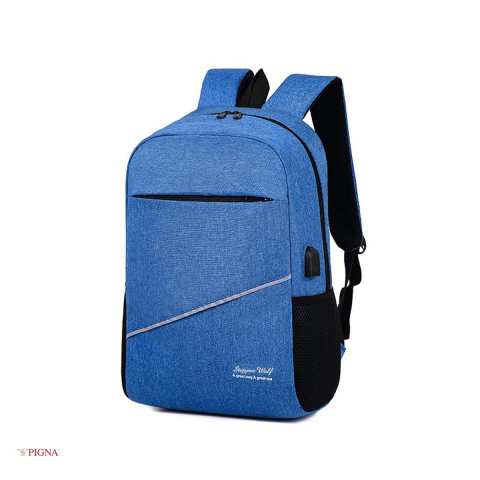 Ghiozdan Pigna Simply, din poliester, pentru gimnaziu sau liceu, USB 2 fermoare, albastru, 43x28x16 cm [3]