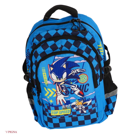 Ghiozdane si rucsacuri scolare - Ghiozdan Pigna Sonic, pentru clasele I-IV, cl 3 fermoare, albastru