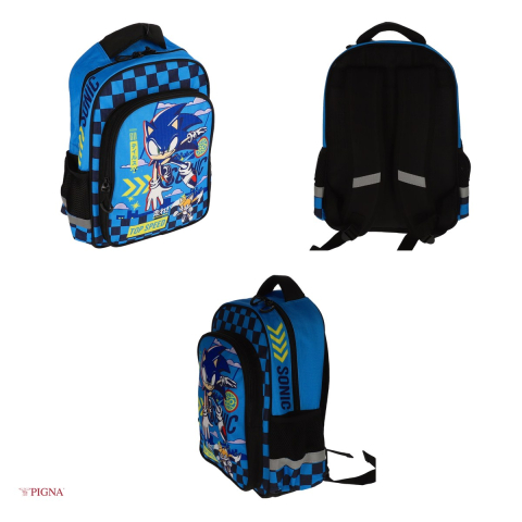 Ghiozdan Pigna Sonic, pentru prescolari, 2 fermoare, albastru [3]