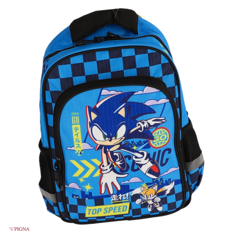 Ghiozdane si rucsacuri scolare - Ghiozdan Pigna Sonic, pentru prescolari, 2 fermoare, albastru