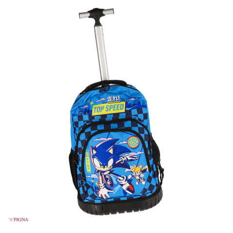 Ghiozdane si rucsacuri scolare - Ghiozdan Pigna Sonic, troller, pentru scoala generala, cl I-IV 3 fermoare, albastru