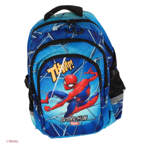 Ghiozdane si rucsacuri scolare - Ghiozdan Pigna Spider-Man, pentru clasele I-IV, cl 3 fermoare, albastru
