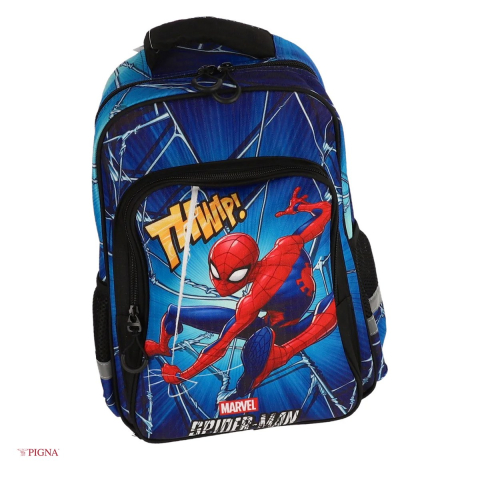 Ghiozdane si rucsacuri scolare - Ghiozdan Pigna Spider-Man, pentru prescolari, 2 fermoare, albastru