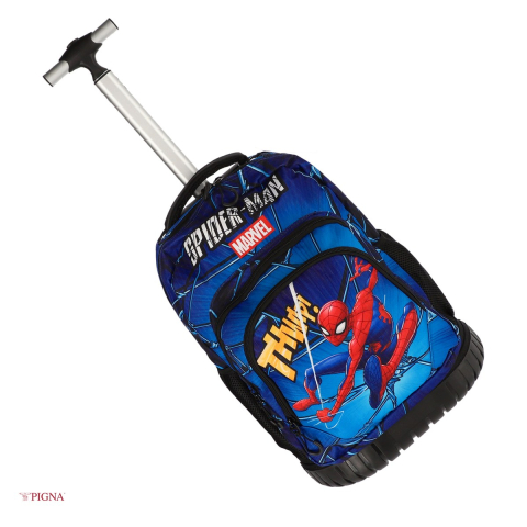 Ghiozdane si rucsacuri scolare - Ghiozdan Pigna Spider-Man, troller, pentru scoala generala, cl I-IV 3 fermoare, albastru