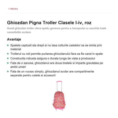 Ghiozdan Pigna Troller Clasele I-IV, roz [1]