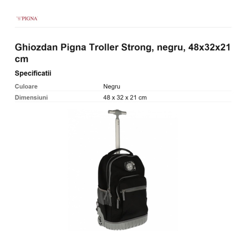 Ghiozdan Pigna Troller Strong, negru, 48x32x21 cm [2]