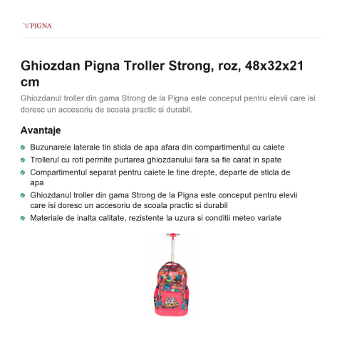 Ghiozdan Pigna Troller Strong, roz, 48x32x21 cm [1]