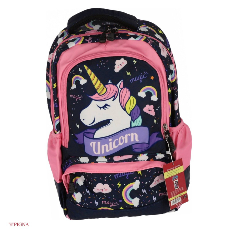 Ghiozdane si rucsacuri scolare - Ghiozdan Pigna Unicorn, capacitate 15 l, pentru prescolari, 3 fermoare, bleumarin, 38x29x13 cm