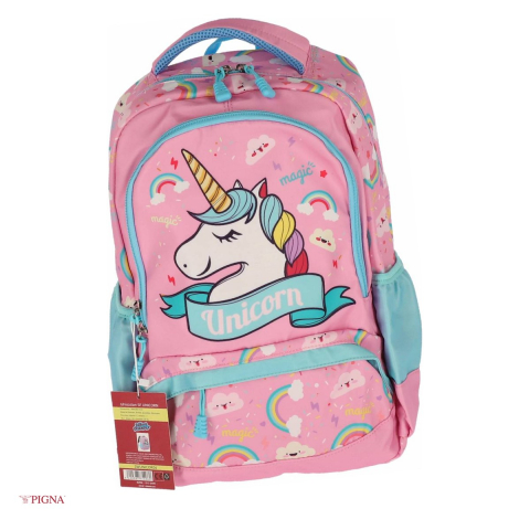 Ghiozdane si rucsacuri scolare - Ghiozdan Pigna Unicorn, capacitate 15 l, pentru prescolari, 3 fermoare, roz, 38x29x13 cm