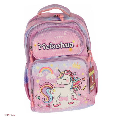 Ghiozdane si rucsacuri scolare - Ghiozdan Pigna Unicorn, capacitate 15 l, pentru prescolari, 4 fermoare, mov, 38x29x13 cm
